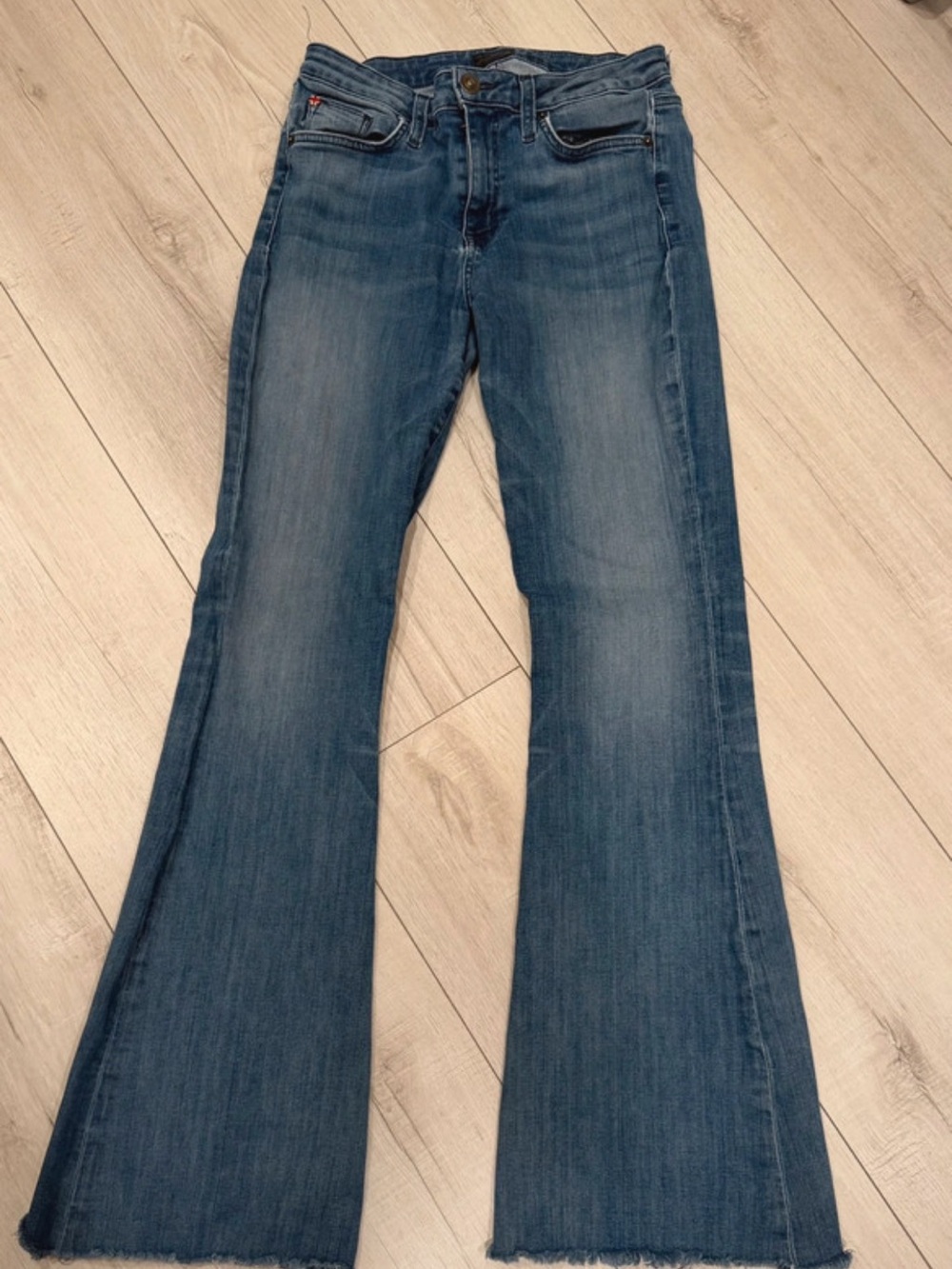 Hudson Jeans Mid-Blue Flare Wide-Leg Denim